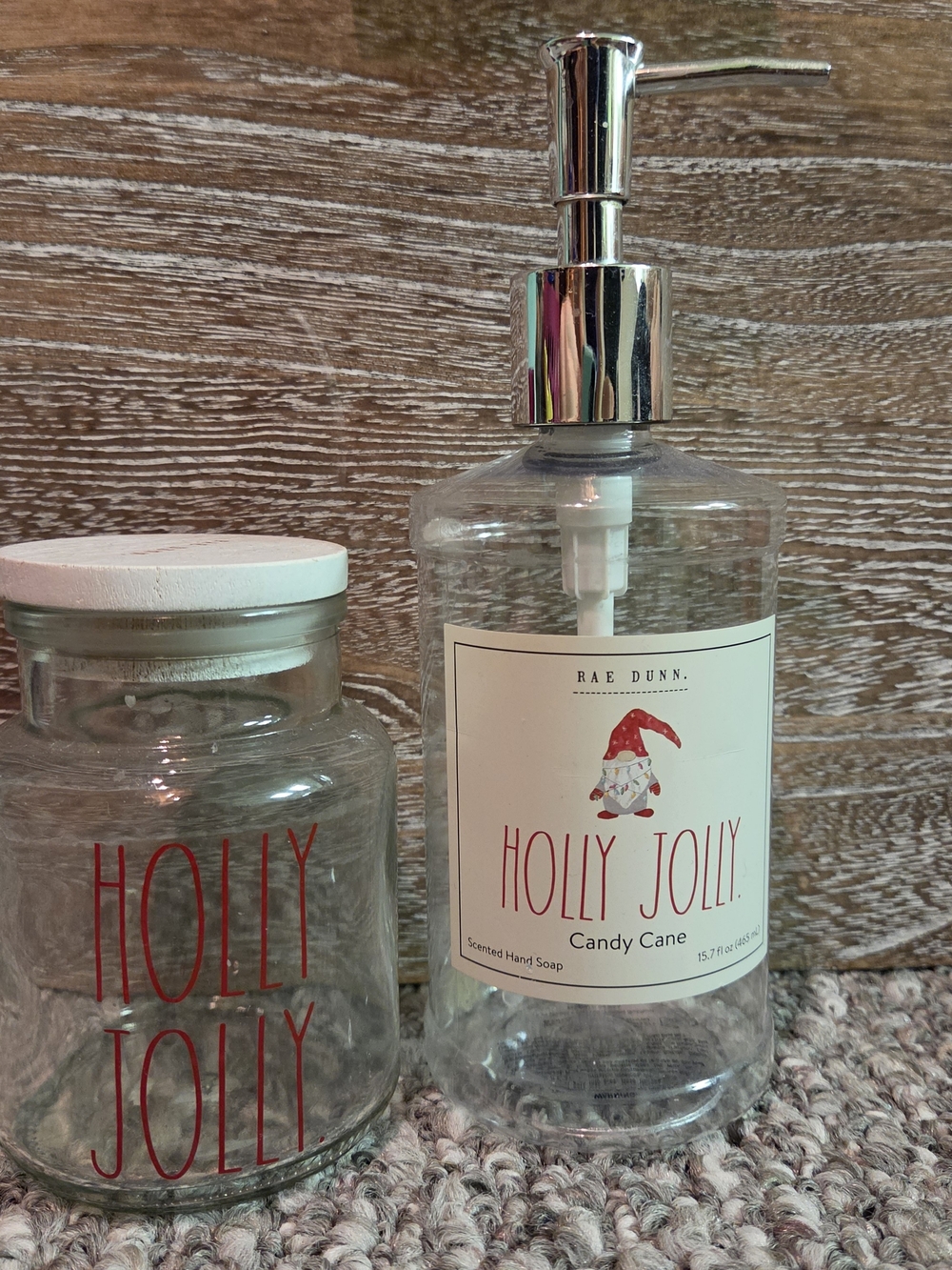 Rae Dunn Holly Jolly Candy  Hand Soap And Jar